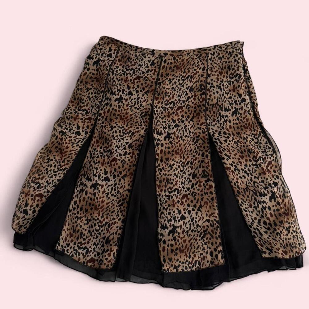 Vintage 90s 100% Silk Allison Taylor Leopard Print Pleated Midi Skirt Diva 10